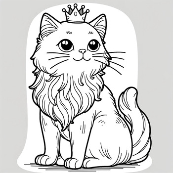 Preview of Cute Princess Cat Coloring Page