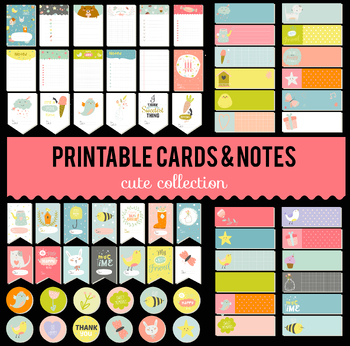 Preview of Cute Printable 68 Cards, Notes, Stickers, Labels, Tags, Templates, Scrapbooking