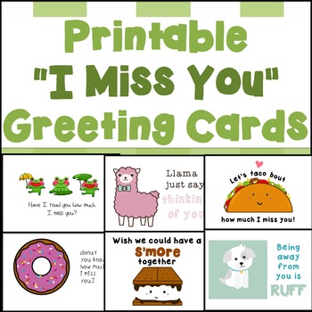 Cute Printable I Miss You Greeting Cards For Students Distance Learning