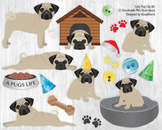 Cute Pug Clip Art, Hand Drawn Pugs, Dog Toys and Pet Acces