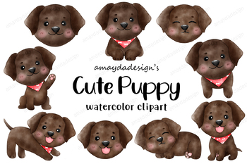 Preview of Cute Puppy Dog Watercolor Clipart, Puppy clipart, Dog clipart