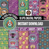 Cute Puppy Digital Patterned Paper - Pet Heads and Emoji's