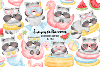 Preview of Cute Raccoon clipart, Summer clipart, Beach clipart