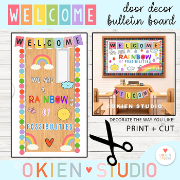Preview of Cute Rainbow Classroom Decor, Rainbow bulletin broad, Rainbow Door Decor