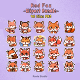 Cute Red Fox ClipArt Stickers 40 Files PNG Set