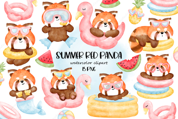 Preview of Cute Red Panda clipart, Summer clipart, Beach clipart