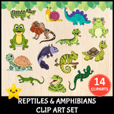 Cute Reptiles & Amphibians Clip Art Set