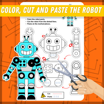 Preview of Cute Robot Color, Cut and Paste Worksheet | Cutout | Kids Activity