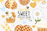 Cute SWEET Cupcake Waffle and Bee. Clipart set Instant Dow