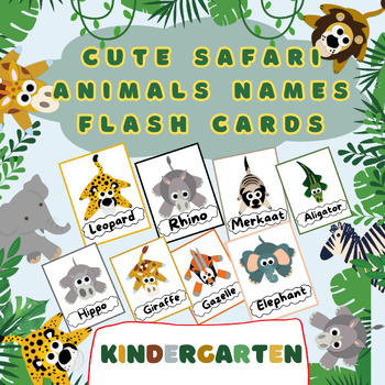 Preview of Cute Safari Animals Names Flash cards