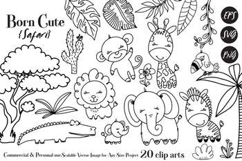 Download Cute Safari Baby Animals Clip Art Svg By Adlydesigns Tpt