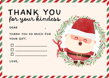 Preview of Cute Santa Christmas Thank You Card to Students