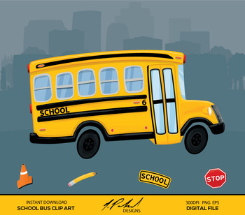 Preview of Cute School Bus Digital Clip Art - Digital File - Cartoon Style School Clipart