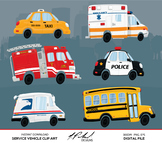 Cute Service Cars Digital Clip Art - Digital File - Cartoo