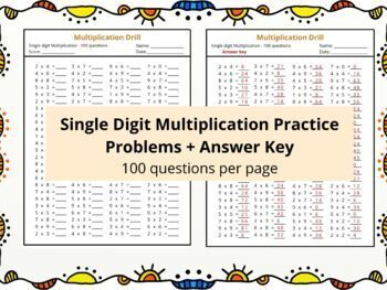 Preview of 1 digit Multiplication 5 minute drill + Ans, Test, Homework, 700 problems