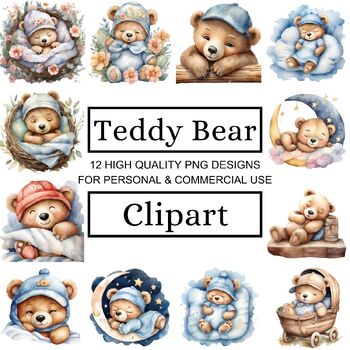 Preview of Cute Sleepy Teddy Clipart - Sweet Slumber Graphics Collection