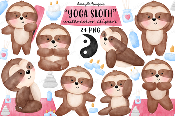 Preview of Cute Sloth, Yoga Sloth, Sloth clipart, Yoga clipart
