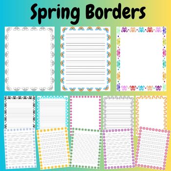 Preview of Cute Spring Borders Handwriting Paper Flowers Blank, Writing Template Paper