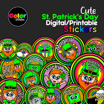 Preview of Cute St. Patrick's Day Digital Stickers | Printables - Color Nation