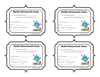 Cute Subject Specific Homework Passes by Tech-Tutory | TpT
