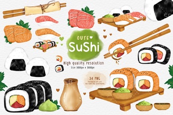 Preview of Cute Sushi Clipart - kawaii sushi Japanese food clipart.