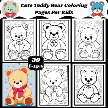 Cute Teddy Bear Coloring Pages For Kids by WAFA CREATIONS | TPT