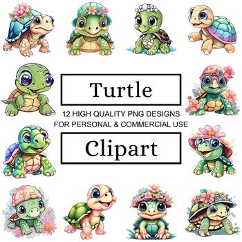 Preview of Cute Turtle Clipart Pack - Cartoon Tortoise Graphics