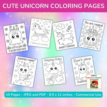 Cute Unicorn Coloring Pages Set Of 10 By Janet S Educational Printables