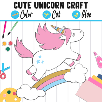 Preview of Cute Unicorn Craft for Kids: Color, Cut, and Glue, a Fun Activity for PreK - 2nd