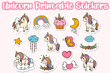 Cute Unicorn Printable Stickers, EPS PNG JPG Craft Graphics