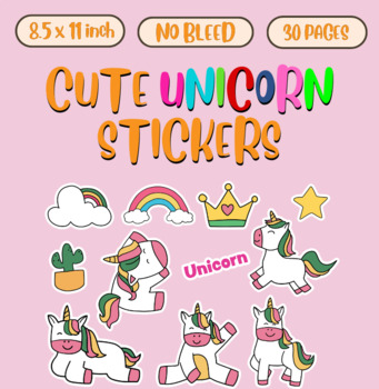 Preview of Cute Unicorn Stickers Bundle