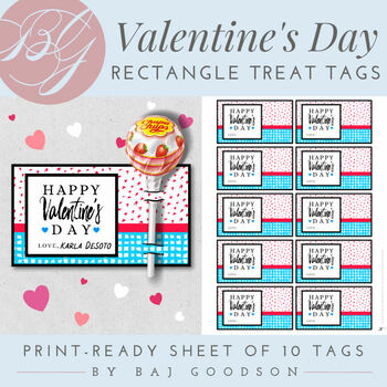 Preview of Cute Valentine's Day Printable | Set of 10 Candy Treat Tags | Print Ready Cards