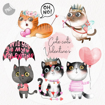 Preview of Cute Valentines cat clipart instant download PNG file