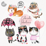 Cute Valentines cat clipart instant download PNG file