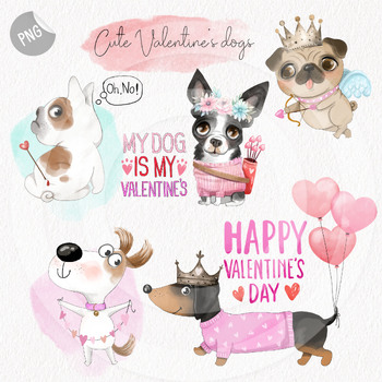 Preview of Cute Valentines dogs clipart instant download PNG file