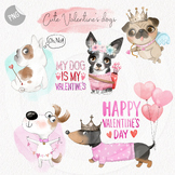Cute Valentines dogs clipart instant download PNG file
