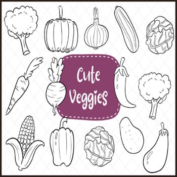 Preview of Cute Vegetables Coloring Pages, Kids Clip Art {Food Group Clip Art}