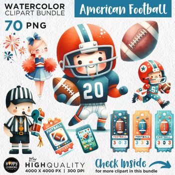 Preview of Cute Watercolor American Football Clipart Set, 70 Cute Sports PNG Files