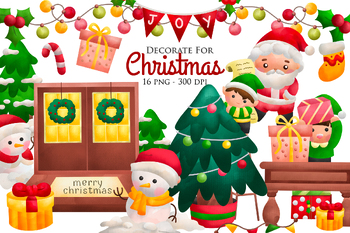 Preview of Cute Watercolour Decorated for Christmas Holiday Background Clipart Sticker