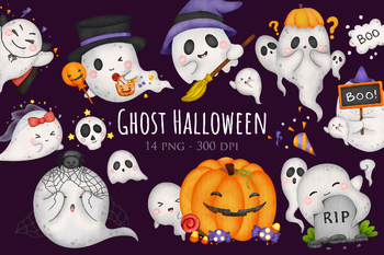 Preview of Cute Watercolour Ghost Halloween Character Background Decoration Cartoon Clipart