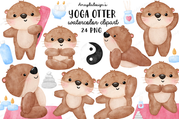 Preview of Cute Yoga, Yoga Otter, Otter clipart, Yoga clipart
