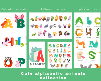 Preview of Cute alphabetic animal design collection/animal alphabet with names 5pc pack
