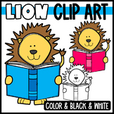 Cute and Colorful Lion Reading a Book Clip Art