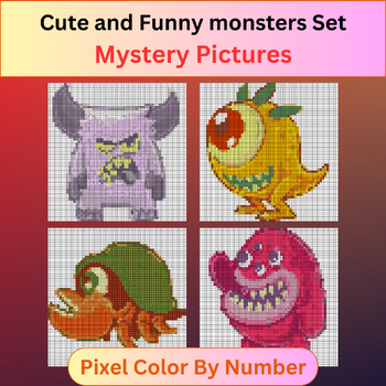 Preview of Cute and Funny Monsters Set - Pixel Art Color By Number / Mystery Pictures