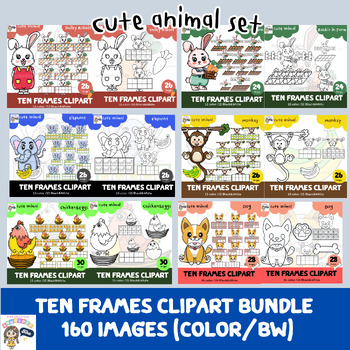 Preview of Cute animal categories Ten Frames Clipart Bundle