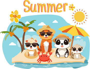 Preview of Cute animal with summer vacation on the beach.