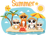 Cute animal with summer vacation on the beach.