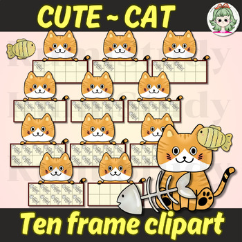 Preview of Cat Ten Frame Template, Ten Frames Clipart, Cute animals Ten Frames.
