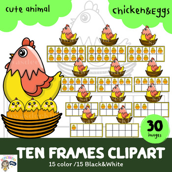 Preview of Cute animals (Chicken&Eggs) Ten Frames Clipart,0-10
