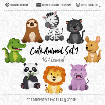 Cute Animals Clipart Set 1 Lion Forest Friends Sticker African Animal Buddies